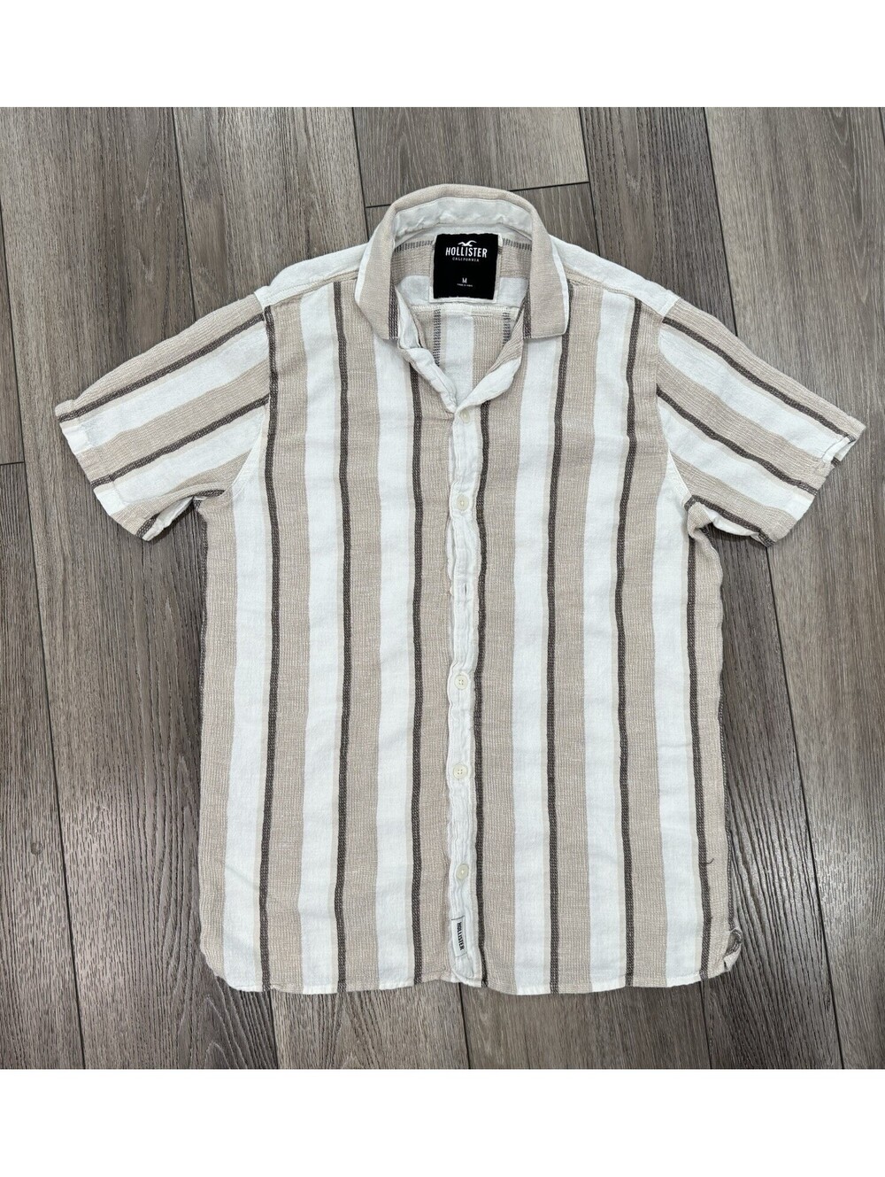 Hollister Striped Shirt Knit  Woven Neutral Classic Preppy Size Medium